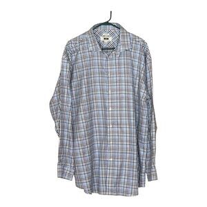 Joseph Abboud No Wrinkles Dress Shirt 18 Tall 36/37 Blue & Brown Egyptian Cotton